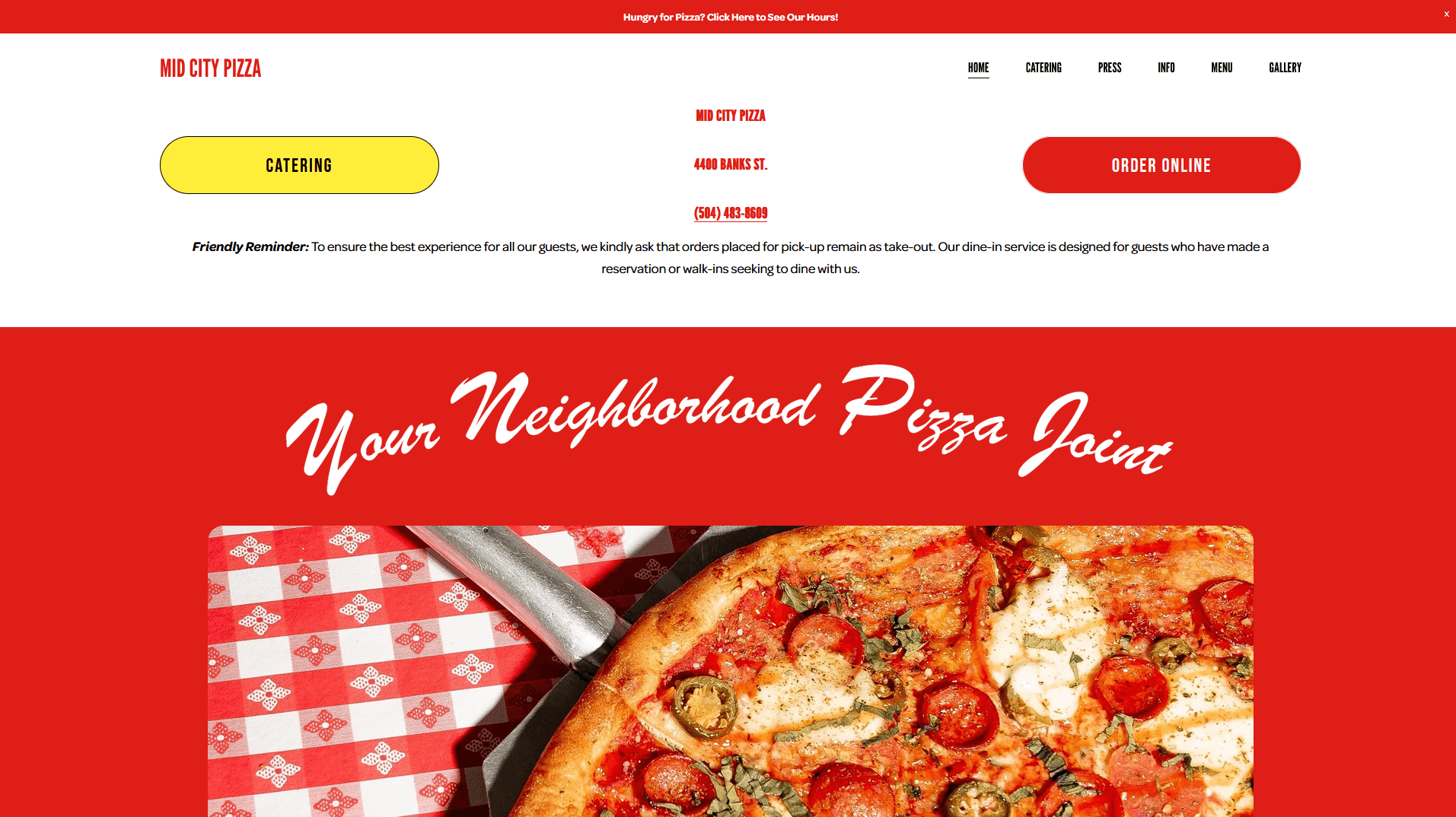 Mid City Pizza website preview